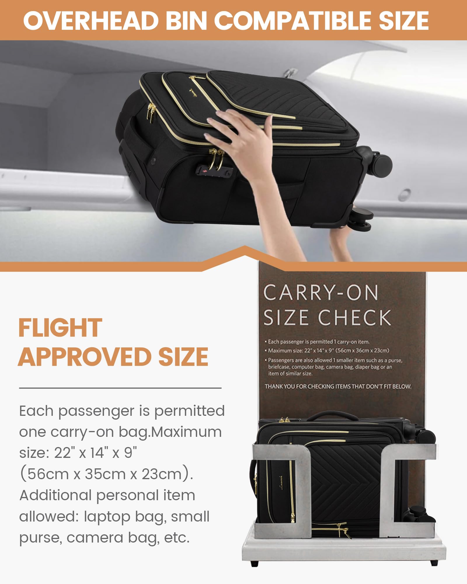 LOVEVOOK 20 Inch Carry On Luggage 22x14x9 Airline Approved - Lightweight Softside Rolling Suitcase with Wheels & TSA Lock for Women & Men - Perfect for Business Travel, Weekend Getaways & Airplane Cabins