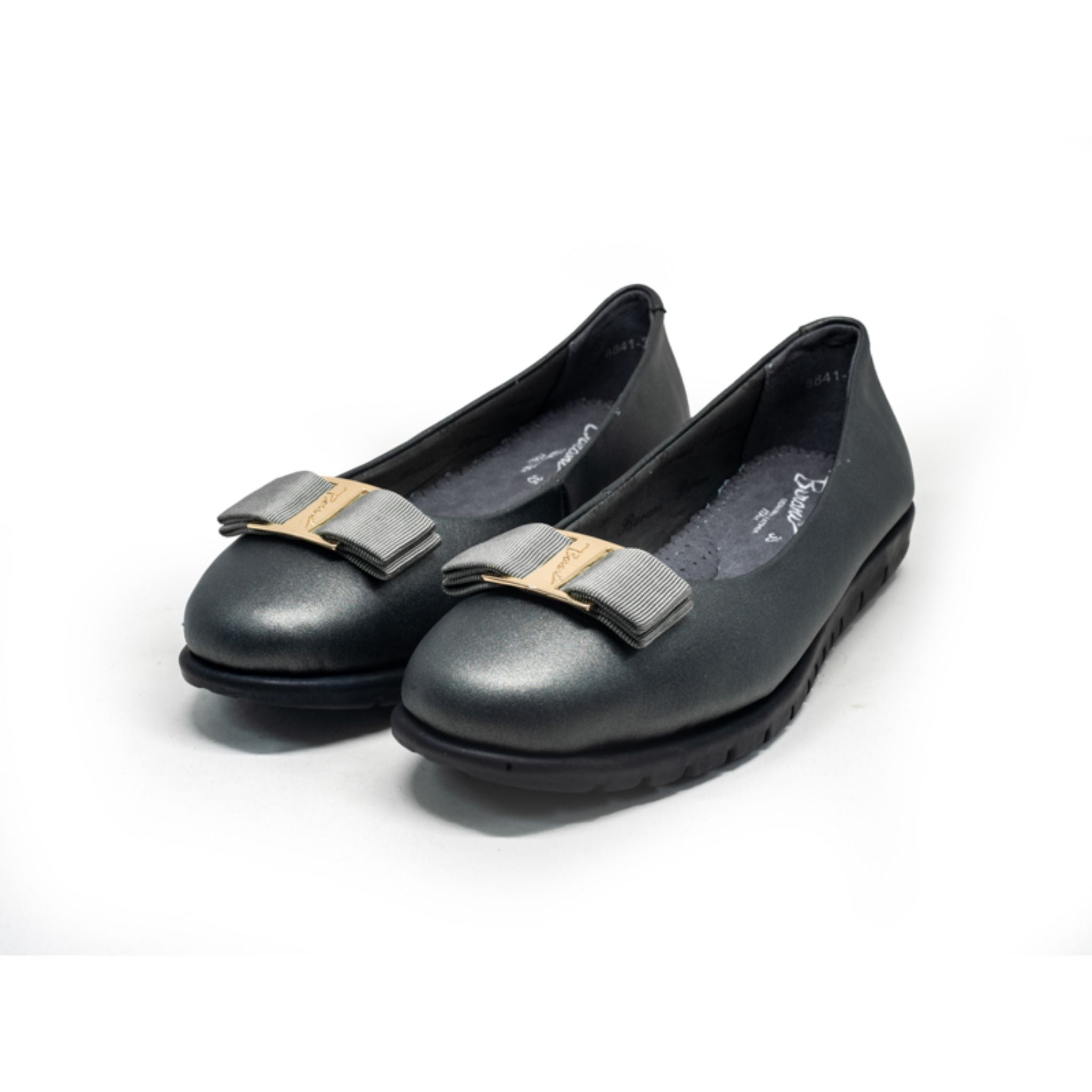 Barani Women's Leather Pumps Ballet Flats with Fixed Buckle - Comfortable Pointed Toe Shoes for Work & Party (Gunmetal, Size 33) - Perfect for Office, Wedding & Special Occasions