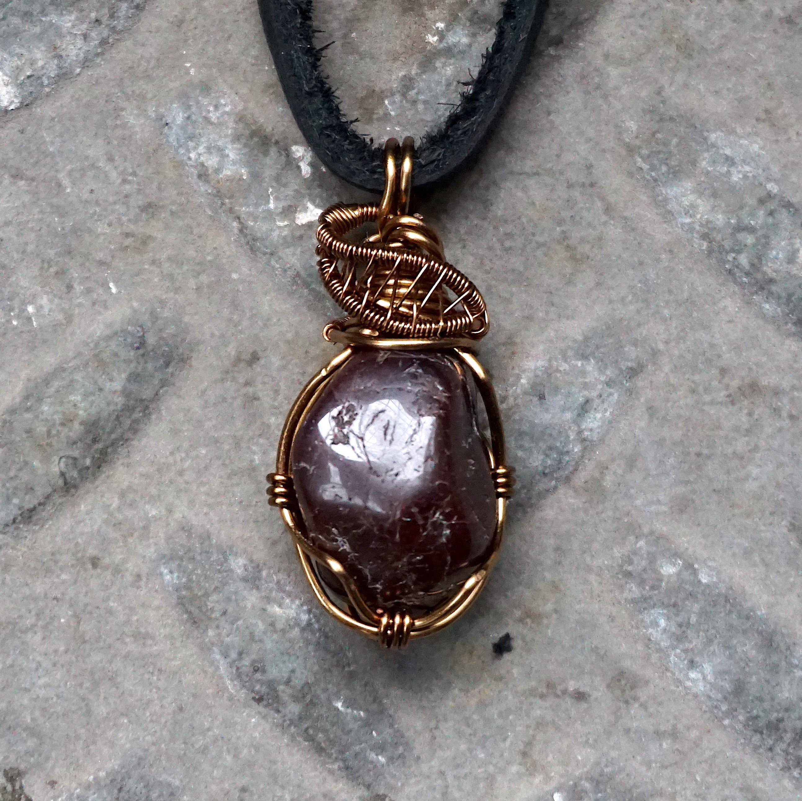 Antique Bronze Men's Garnet Pendant with Black Leather Cord - Perfect for Gifts, Weddings & Everyday Jewelry
