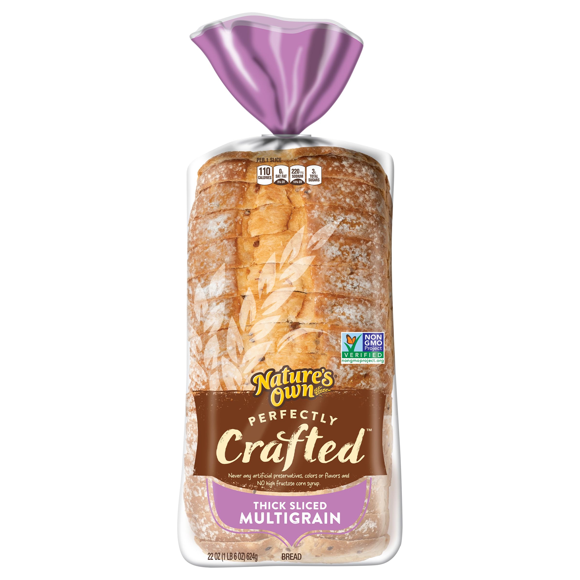 Nature's Own Perfectly Crafted Multigrain Bread - Thick Sliced Non-GMO Sandwich Bread, 22 oz Loaf - Perfect for Breakfast Toast, Healthy Sandwiches & Family Meals