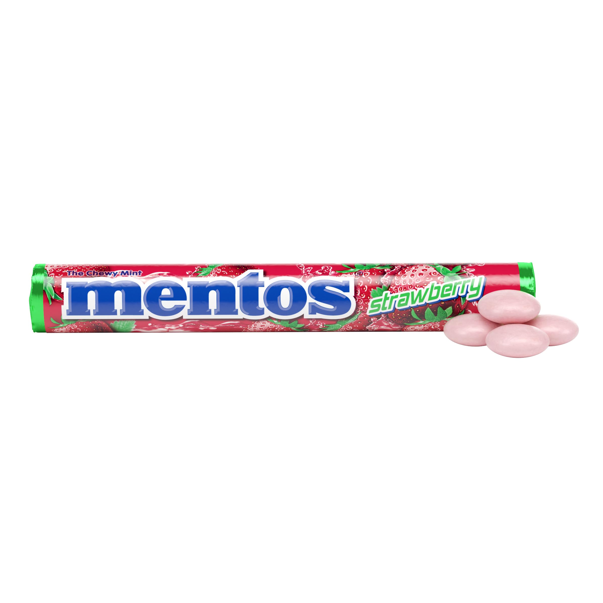 Mentos Chewy Mint Candy Roll - Strawberry Flavor, Non-Melting, 14 Count (Pack of 15) - Perfect for Parties, Office Snacks & On-the-Go Treats