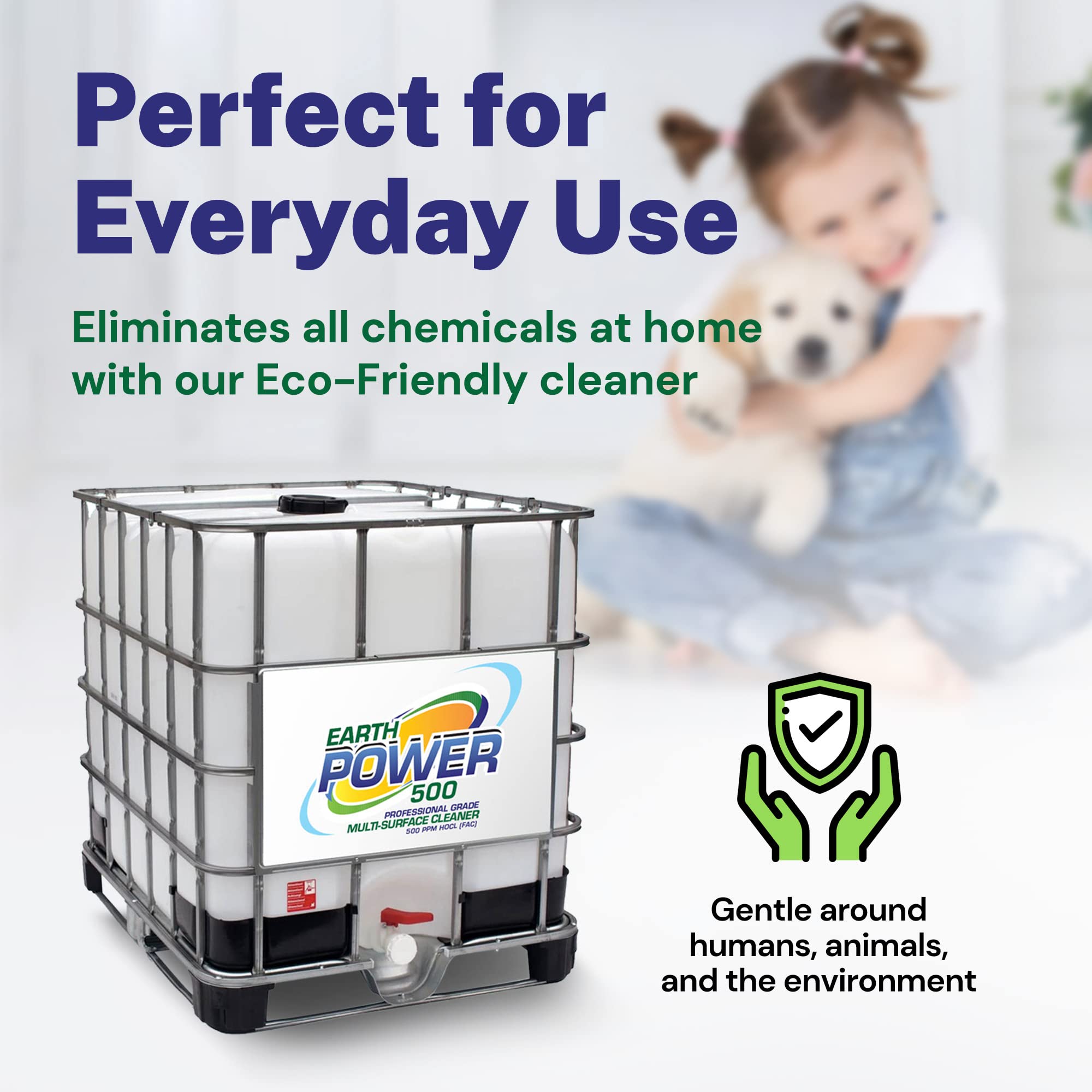 Earth Power Hypochlorous Acid 500 PPM Multipurpose Cleaner | One-Step Disinfectant for Home, Office & Industrial Use | Food Safe, Kid & Pet Friendly Cleaning Solution (275 Gallon) | Perfect for Sanitizing Kitchens, Hospitals, Schools & Public Spaces