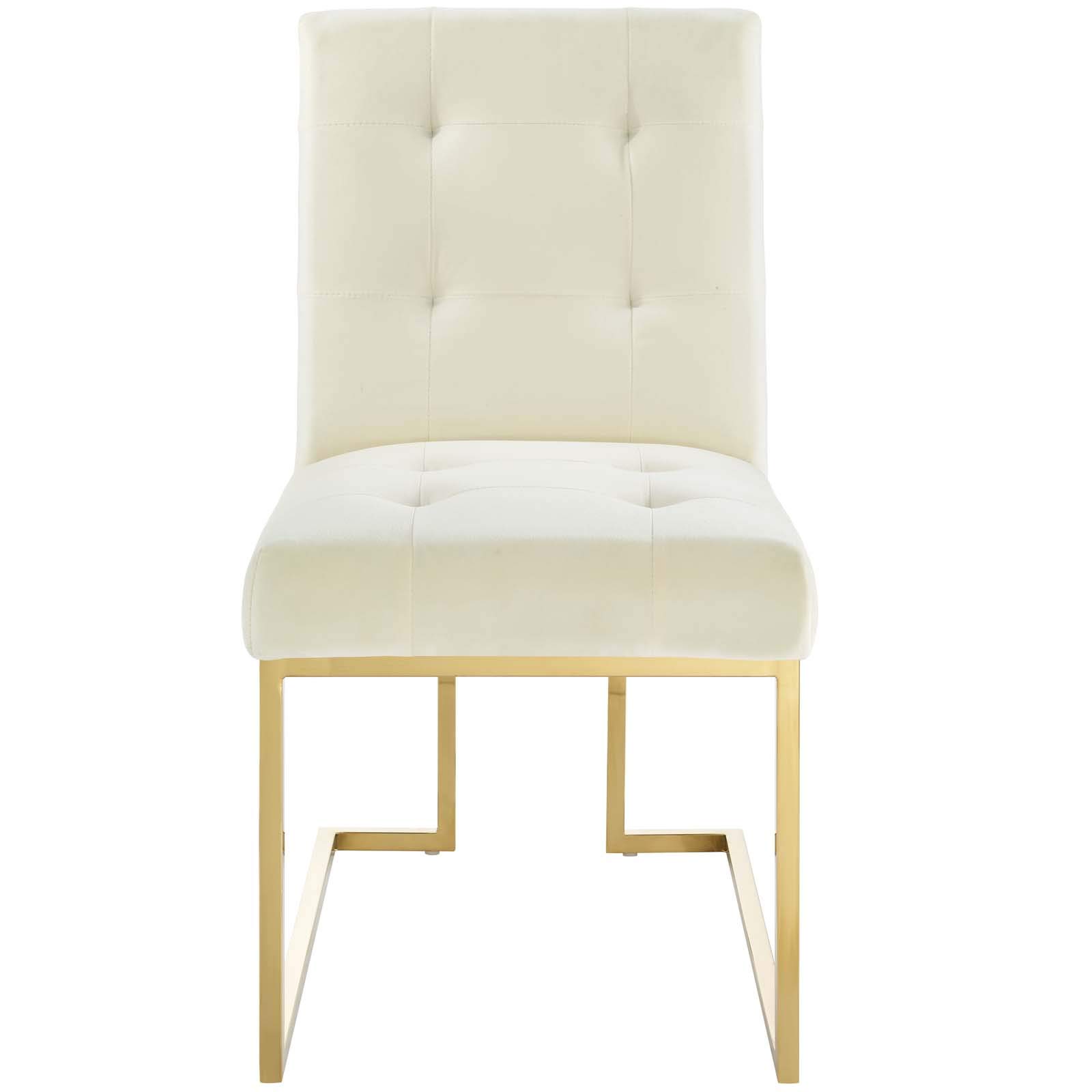 Modern Velvet Dining Chair with Metal Frame - Gold, Ivory & White Upholstered Side Chair for Kitchen, Dining Room & Home Decor