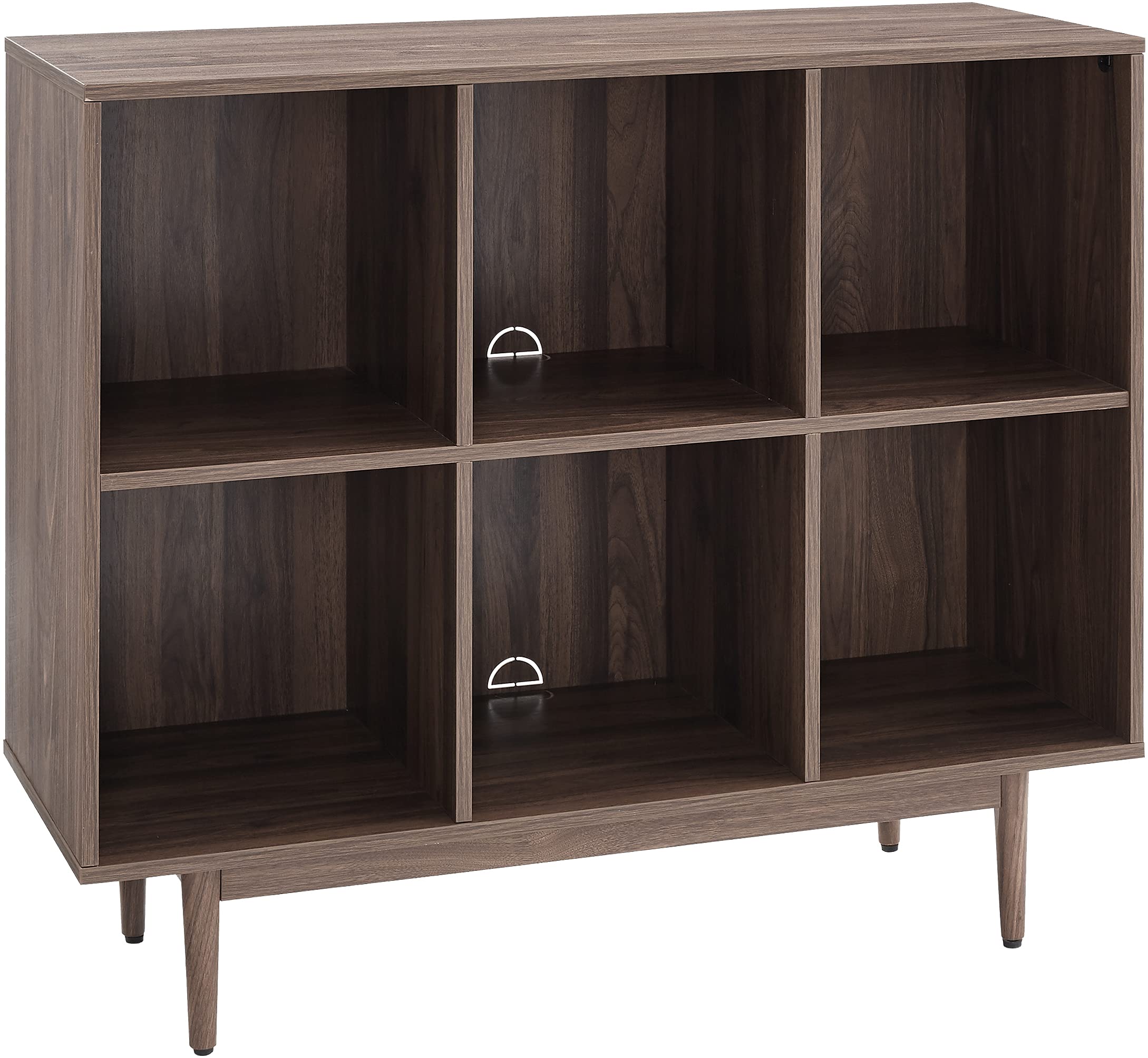 Crosley Liam 6-Cube Storage Bookcase - Vinyl Record Holder & Bookshelf in Walnut - Perfect for Living Room, Bedroom, or Home Office Organization