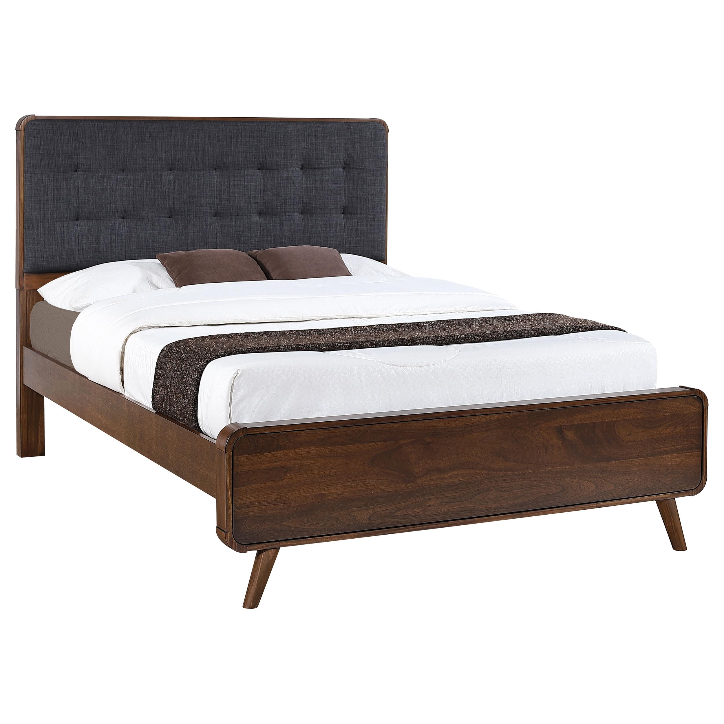 Coaster Home Furnishings Robyn Contemporary Fabric Upholstered Queen Size Platform Bed Frame with 53-inch Dark Walnut Headboard - Modern Bedroom Furniture for Master Suite, Guest Room & Apartment Living