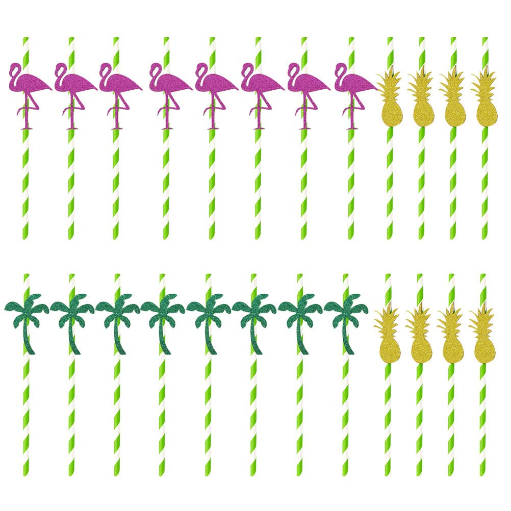 24pcs Hawaiian Party Drinking Straws - Biodegradable Paper Straws for Tropical Luau, Beach Themed Decorations & Summer Cocktail Accessories | Perfect for Hawaiian Luau Parties, Beach Weddings, Poolside Drinks & Tropical Themed Events