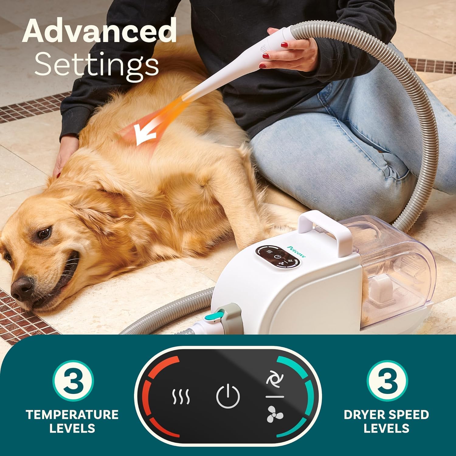 8-in-1 Dog Grooming Vacuum Kit with Low Noise Hair Dryer (60dB) - Perfect for Shedding, Bathing & Grooming Dogs & Cats at Home or Pet Salon