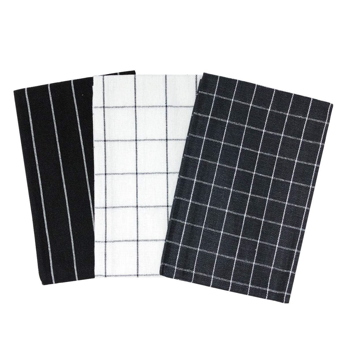 Wrapables Premium 100% Cotton Kitchen Dish Towels Set of 3 - Super Absorbent & Quick Drying - Black Dishcloths for Cooking, Cleaning & Drying Dishes - Perfect for Home, Restaurant & Gift Use