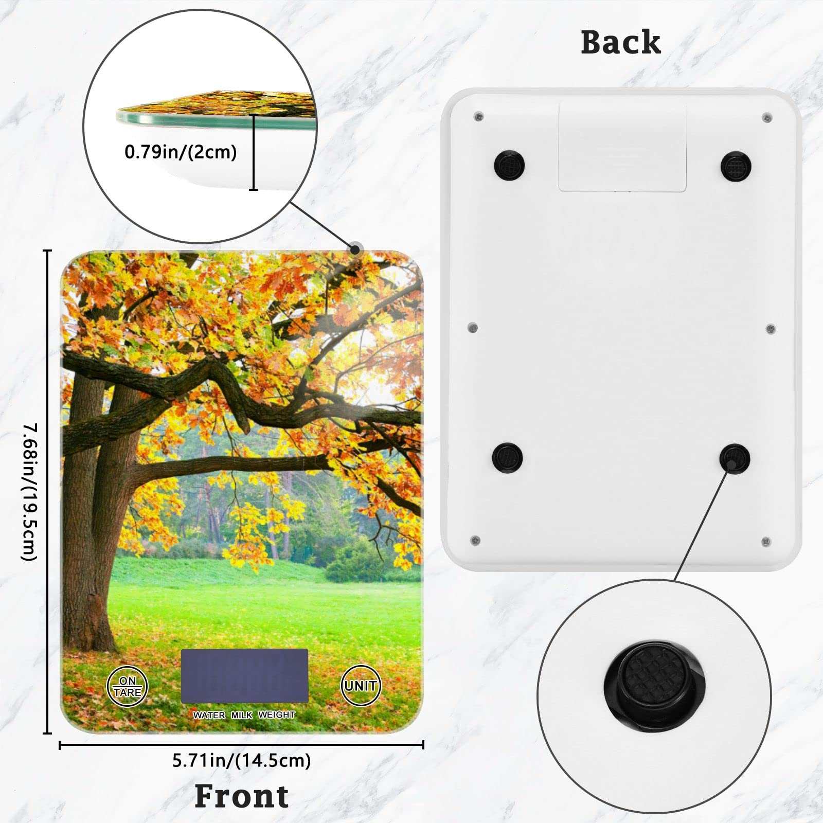 Waterproof Digital Kitchen Scale - Precise Ounces & Grams Measurement for Baking, Cooking & Food Prep | Autumn Forest Design | Ideal for Home Kitchens & Professional Bakers