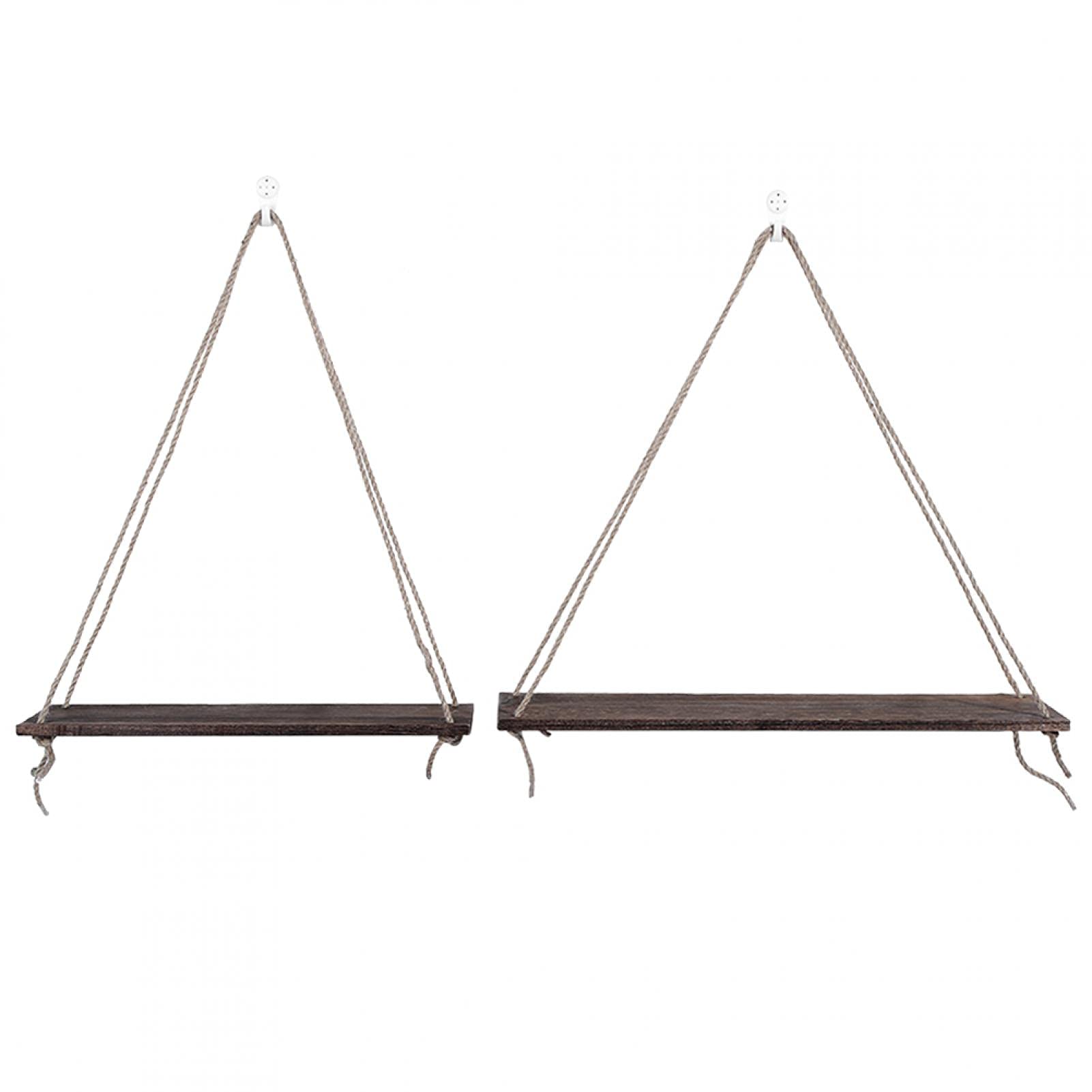 2pcs Wooden Jute Wall Hanging Shelf - Rustic Floating Swing Rope Decor for Plants & Flower Pots | Home Storage Shelves for Bedroom, Bathroom, Living Room & Kitchen | Perfect Housewarming Gift & Farmhouse Decor (Antique Style) | Ideal for Small Space Organization & Boho Chic Home Decor