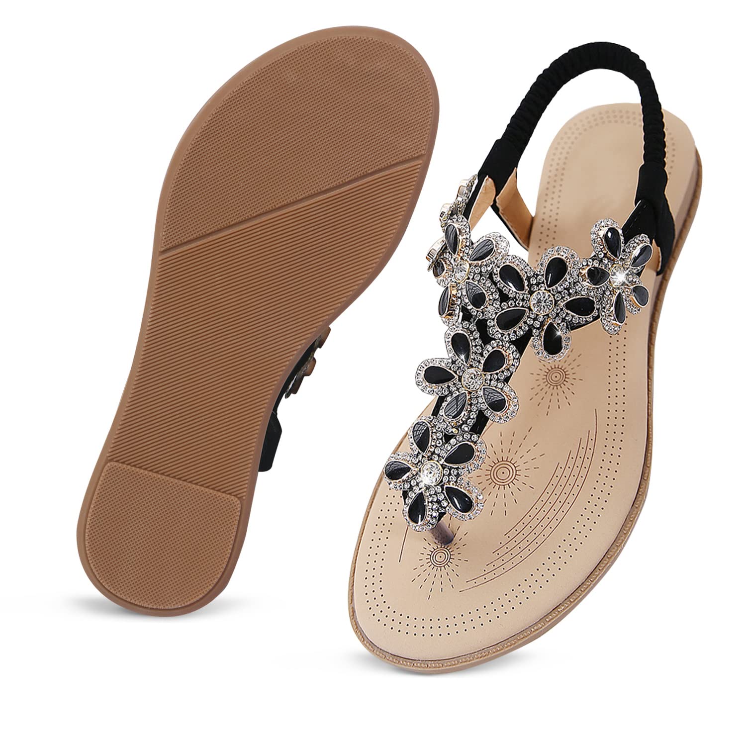 iCKER Women's Rhinestone Flat Sandals - Comfortable Dressy & Casual Flip Flops for Summer | Perfect for Beach, Party & Everyday Wear