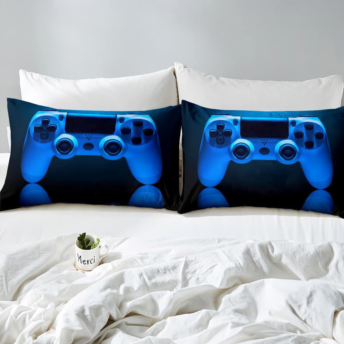 Soft Gaming Controller Duvet Cover Set - Twin Size Blue Video Game Bedding for Boys, Girls & Teens - 1 Duvet Cover + 1 Pillowcase - Perfect for Gamer Room Decor & Sleepovers