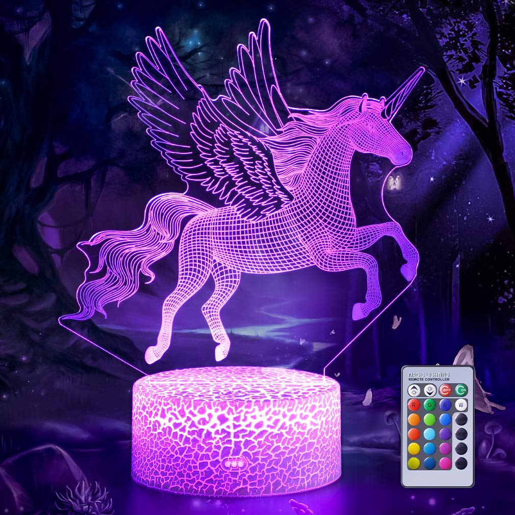 3D Illusion Unicorn Night Light with Remote Control - 16 Color Changing LED Desk Lamp for Kids & Girls, Birthday Gift, Home Decor - Perfect for Bedroom, Nursery, and Party Decorations