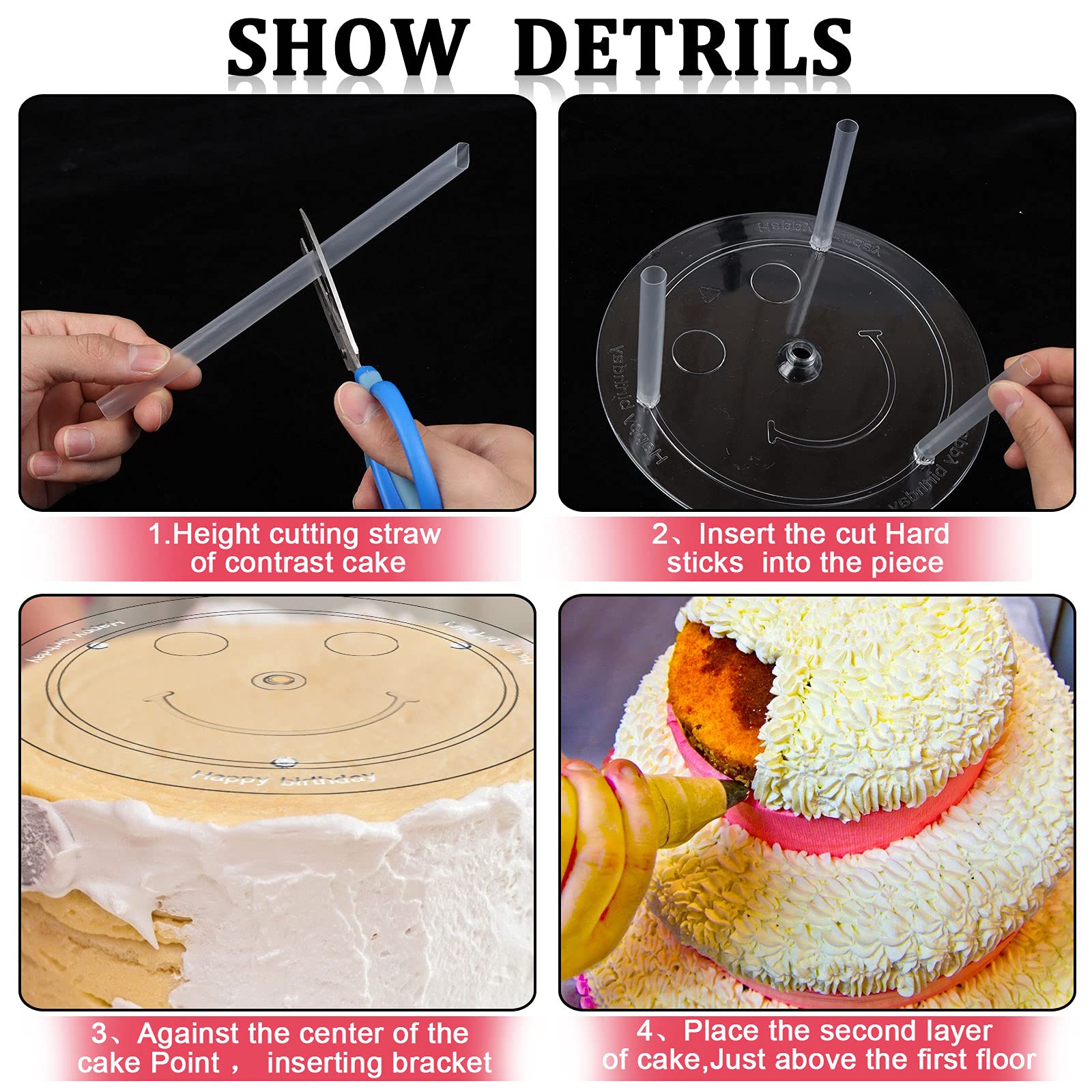 5 Tier Cake Separator Plates 35Pcs - Clear Cake Sticks, Support Dowel Rods & Stacking Pillars for 3-10 Inch Tiered Cakes - Sturdy Cake Stand Holder for Wedding, Birthday, Dessert Display & Party Decorations