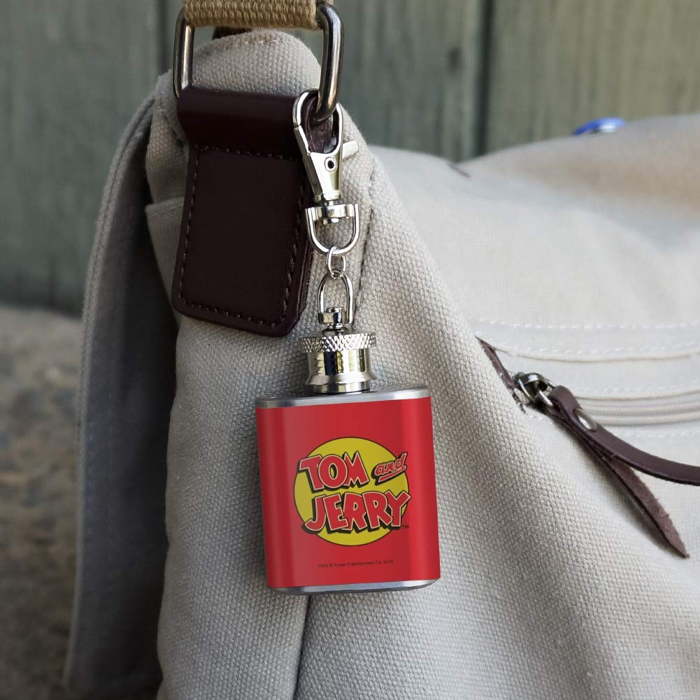 Tom and Jerry Logo Stainless Steel 1oz Mini Flask Keychain - Perfect for Parties, Gifts, and Outdoor Adventures