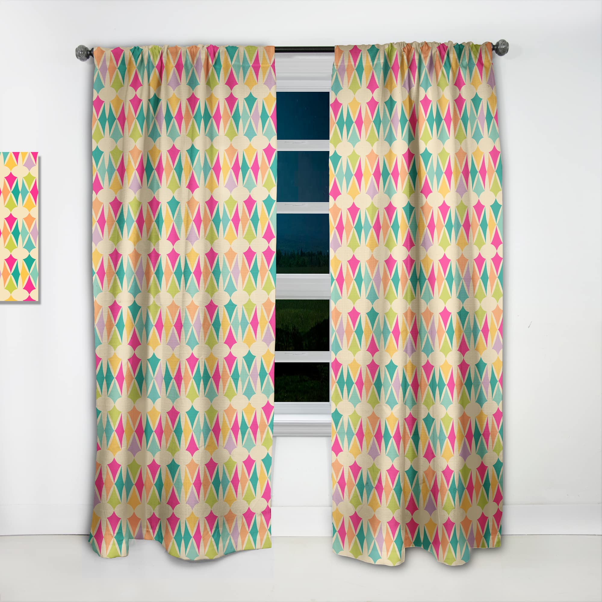 DesignQ Thermal Insulated Blackout Curtains - Abstract Retro Geometric Pattern III - 52x90 Inch Single Panel for Bedroom & Living Room - Noise Reducing & Energy Saving Window Drapes for Home Decor