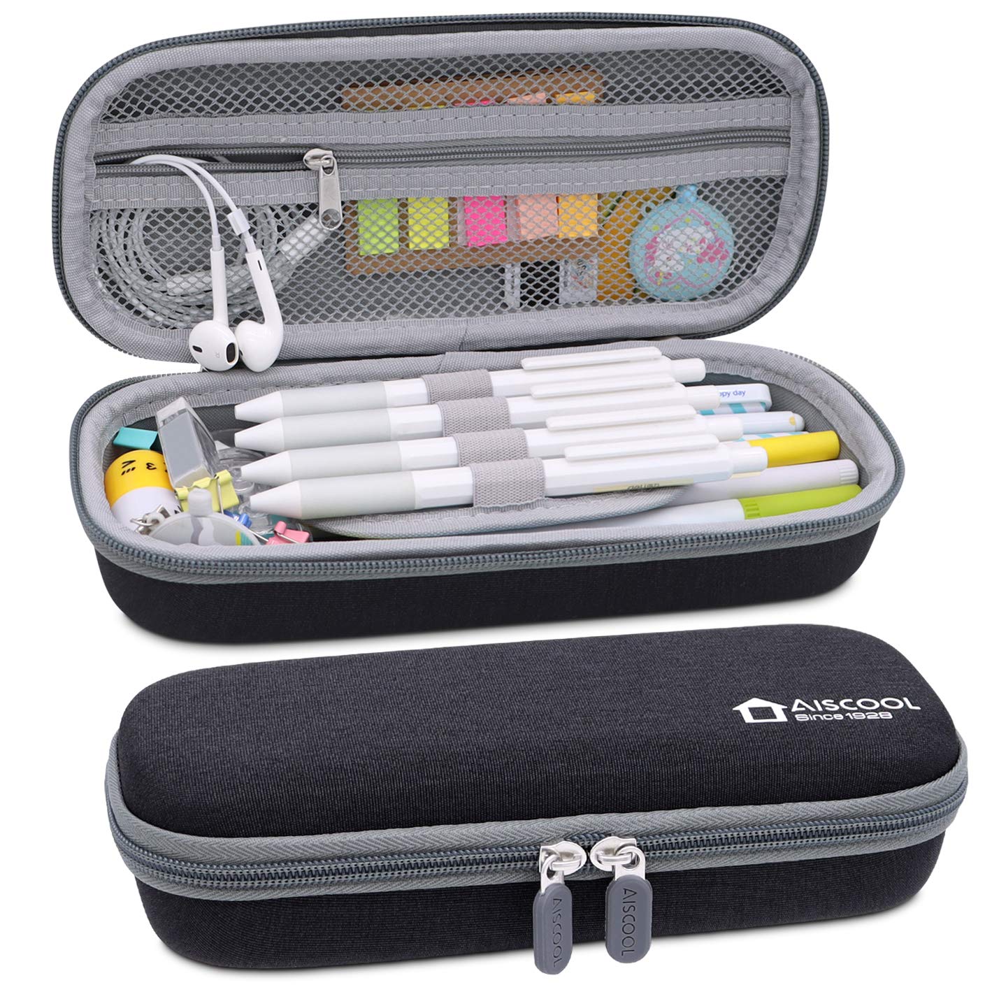 Aiscool Large Capacity EVA Hard Shell Pencil Case - Big Storage Pen Pouch Holder for School, Office & Travel (Black) - Perfect for Students, Professionals & Organizing Stationery Supplies