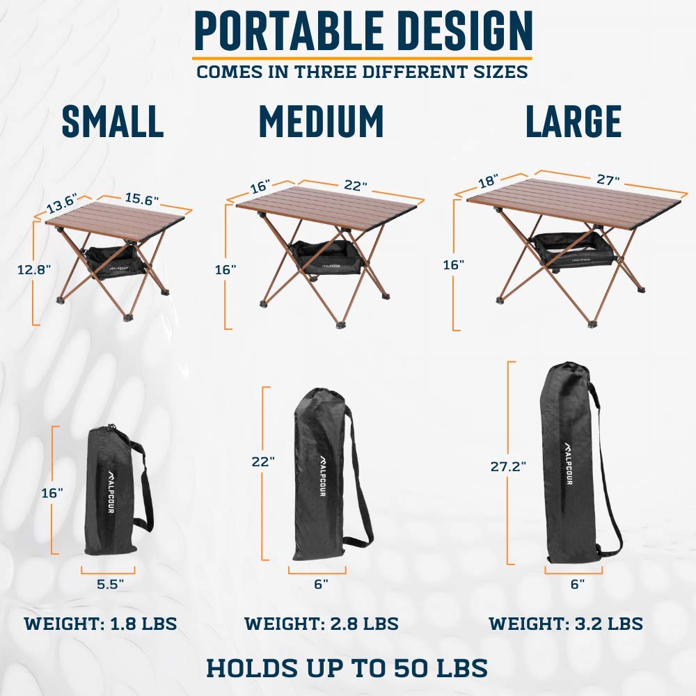 Alpcour Portable Folding Camping Table - Lightweight Aluminum Top Compact Side Table with Carrying Bag - Perfect for Outdoor BBQ, Picnics, Backpacking, Tailgating & Beach Trips
