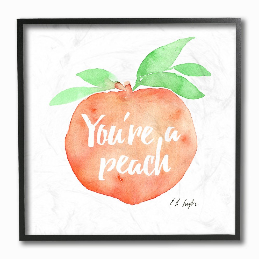 Stupell Industries 'You're A Peach' Watercolor Framed Giclee Textured Wall Art - Multicolor Floral Painting for Home Decor, Kitchen, Bedroom & Office