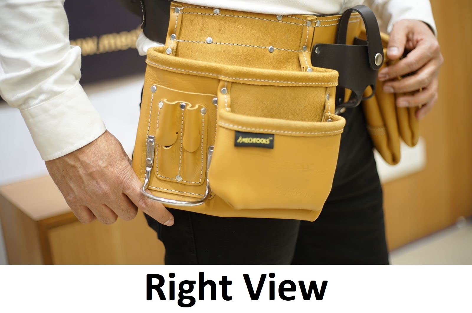 Heavy Duty Leather Tool Belt with 12 Pockets - Hammer Holder, Knife Sheath, Pencil & Marker Pockets, Measuring Tape Loop - Perfect for Construction, Carpentry, DIY & Home Improvement Projects