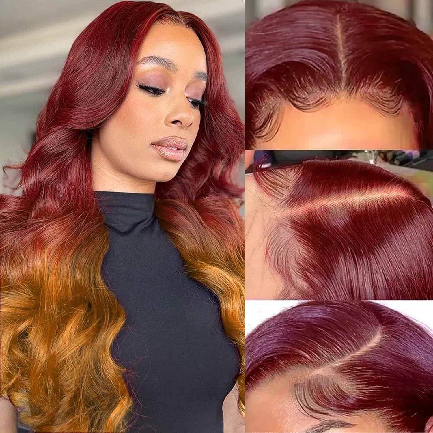 BLG Ombre Red Orange Ginger Human Hair Wigs for Black Women - HD Lace Front, 150% Density, Glueless, Pre-Plucked (20 Inch) | Perfect for Cosplay, Daily Wear & Special Occasions