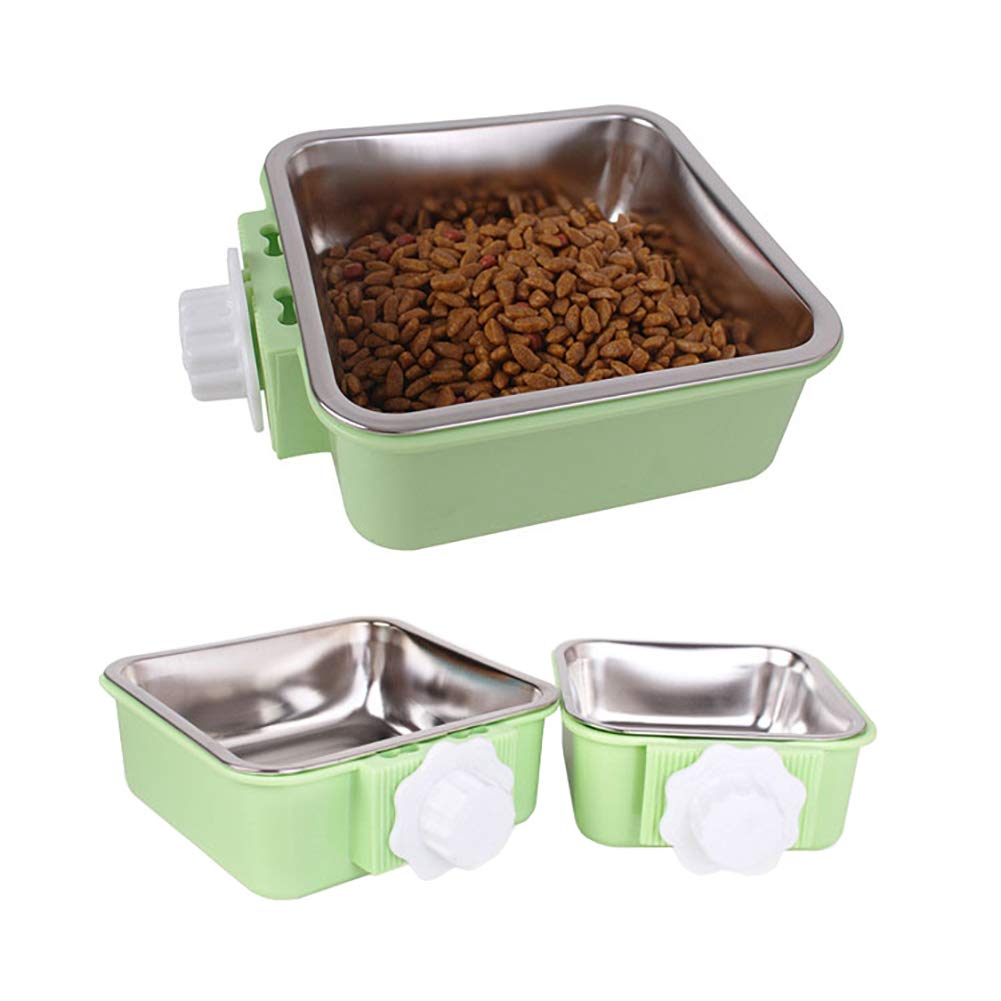 Stainless Steel Hanging Pet Bowl - Removable Dog Cat Food Water Feeder for Cages, Coops, Puppies, Rabbits & Small Pets - Durable & Easy Clean - Perfect for Travel, Kennels & Outdoor Use (Small, Square, Green, Pack of 1)