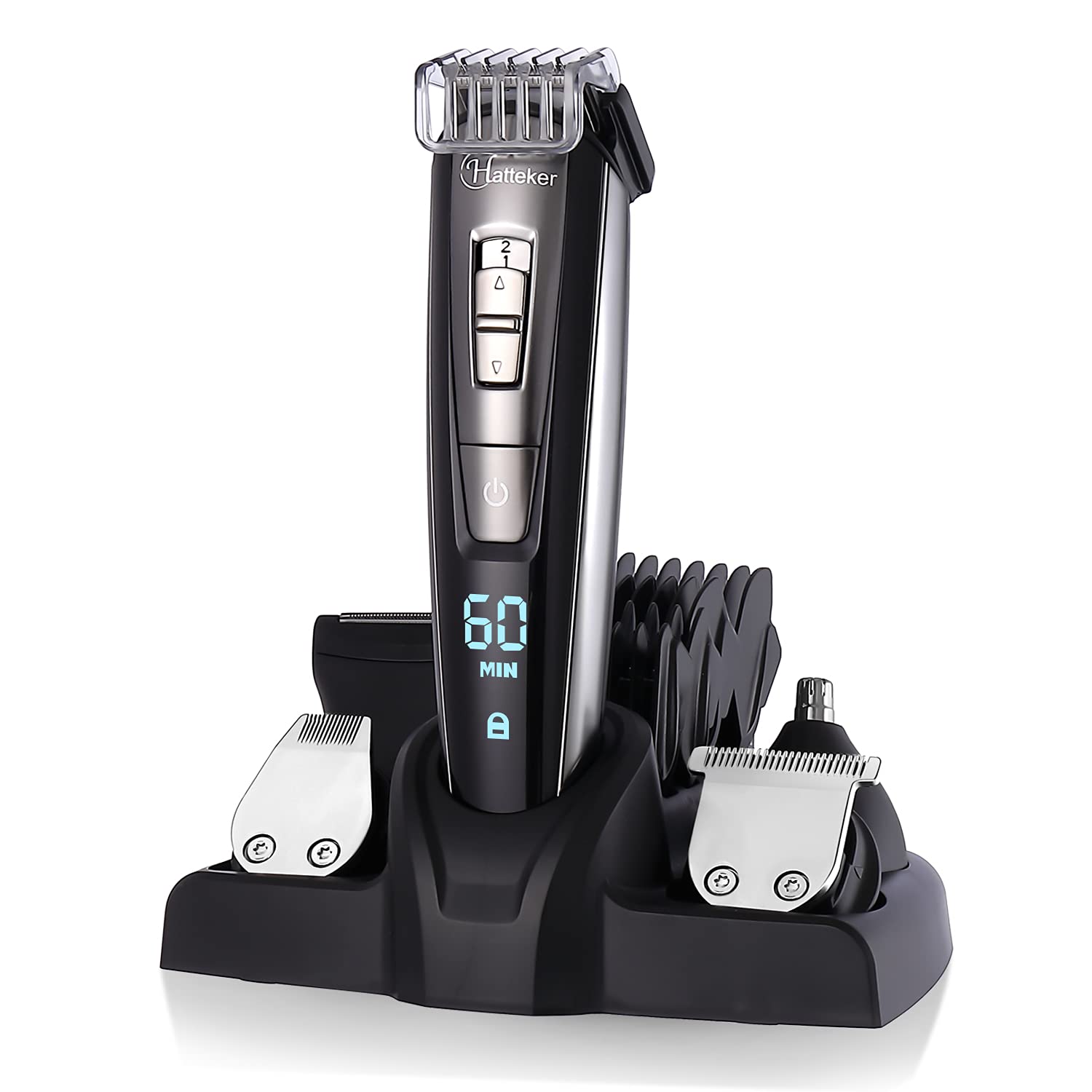 Hatteker Cordless Beard & Hair Trimmer for Men - Rechargeable USB Wet/Dry Clipper Kit with LED Display - Battery Powered Grooming Tool for Men, Women & Kids - Perfect for Home, Travel & Professional Use