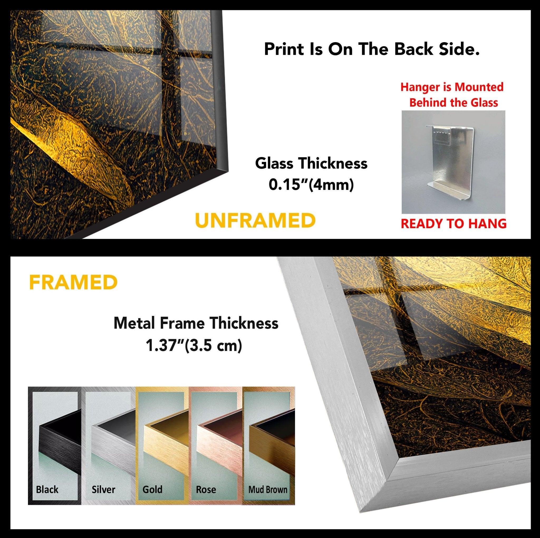 Abstract Decorative Golden Elegant Glass Wall Art - Modern Home Decor for Living Room, Bedroom & Office | Handcrafted Glass Panel for Stylish Interior Design