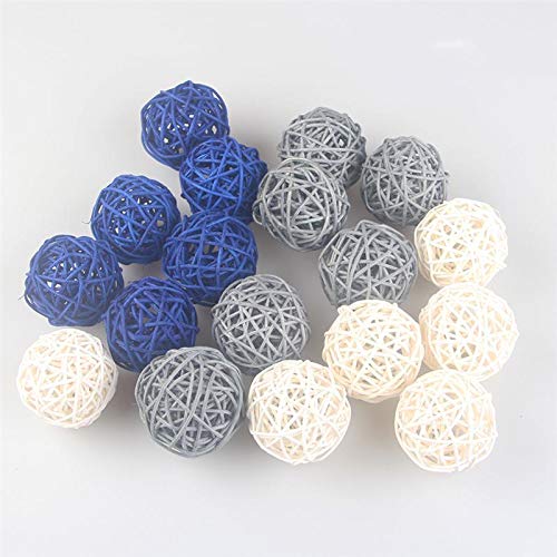 15pcs Large Wicker Rattan Balls - Mixed 3 Colors (White, Navy Blue, Gray) for Home Decor, Vase Filler, Table Centerpiece, Wedding Party Decorations | Perfect for Boho Style, Farmhouse Decor, and Rustic Themed Events