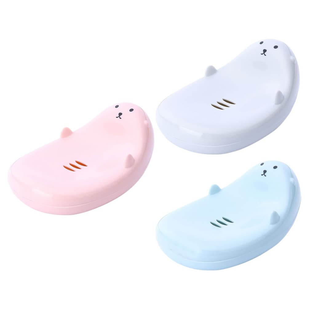 DOITOOL 3PCS Cute Bear Pattern Soap Dish Set - Draining Soap Holder for Bathroom, Shower & Kitchen - Bar Soap Tray Container for Home Use - Perfect for Sink, Countertop & Vanity Organization