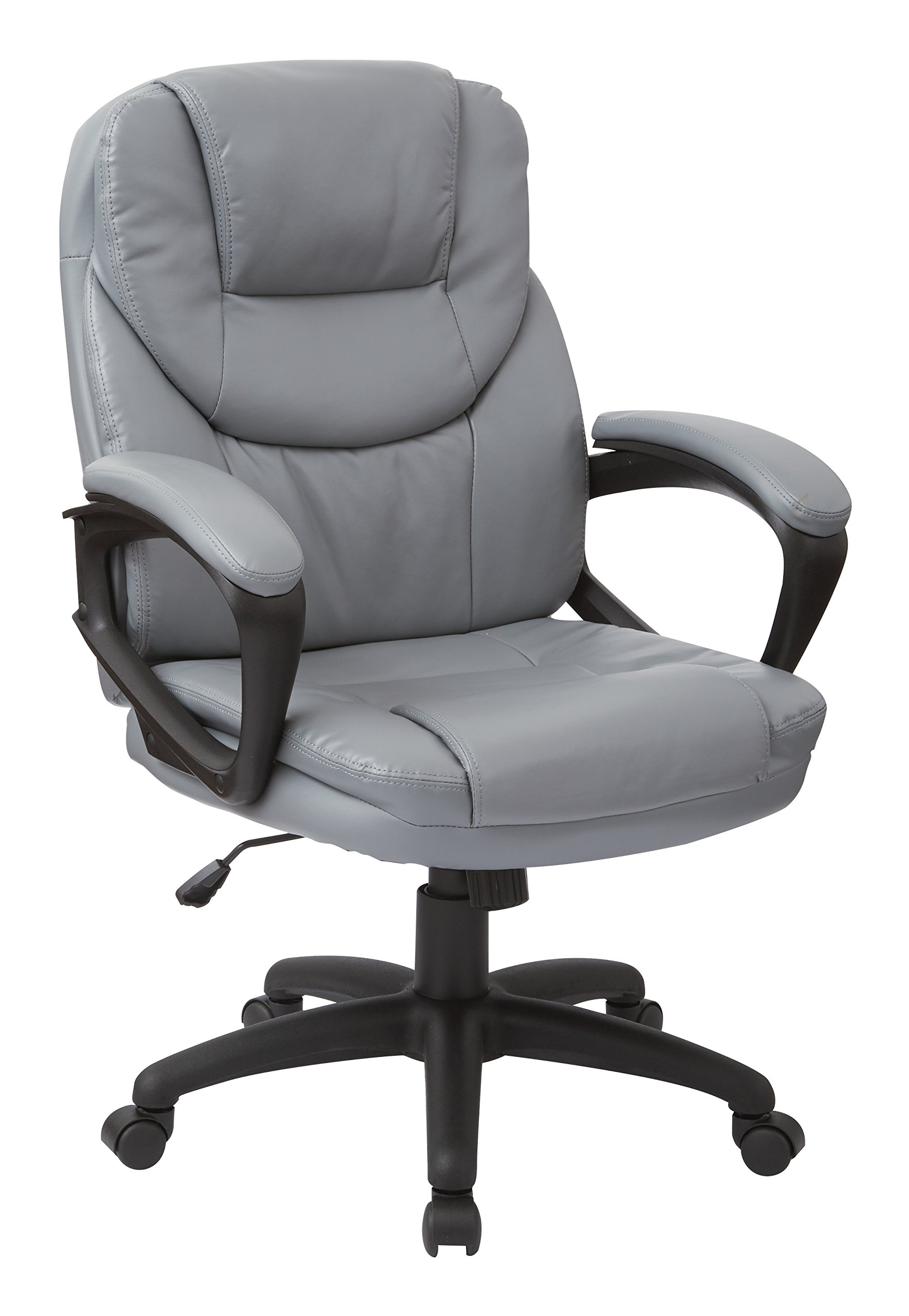 Office Star FL Series Faux Leather Adjustable Office Chair with Lumbar Support & Padded Arms - Ergonomic Executive Desk Chair for Home & Business Use - Charcoal Grey