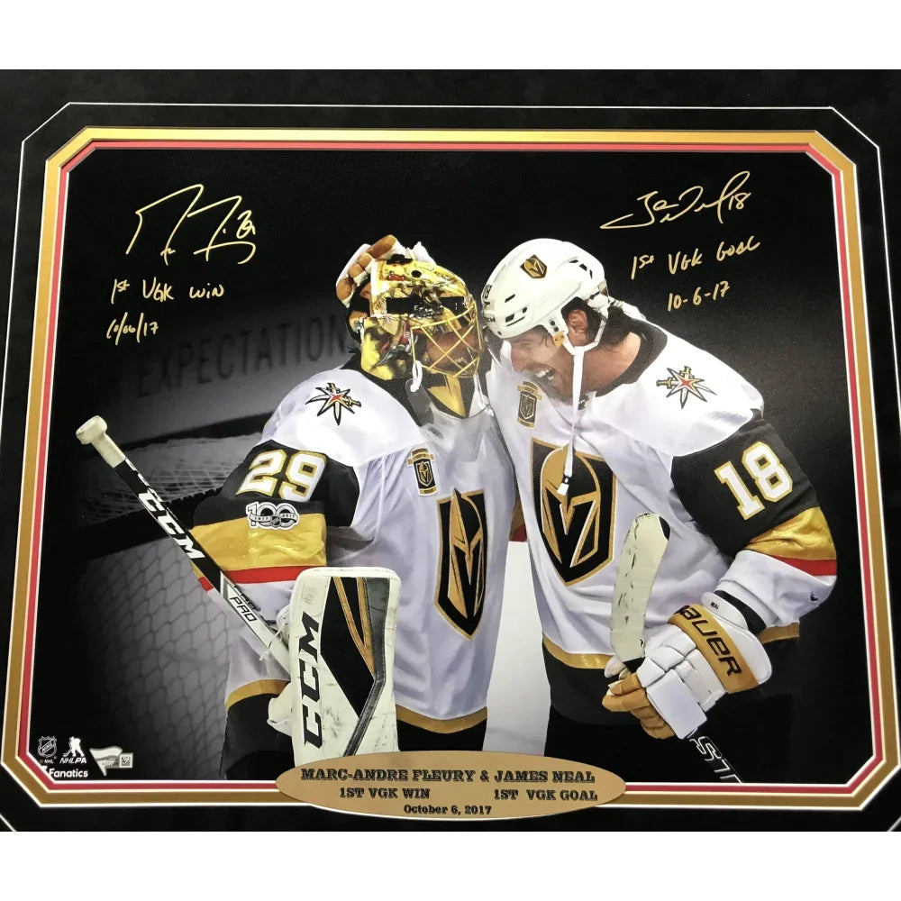 Marc Andre Fleury & James Neal Autographed Vegas Golden Knights 16x20 Framed Photo with COA - Perfect for Hockey Fans, Sports Memorabilia Collectors & Vegas Knights Enthusiasts