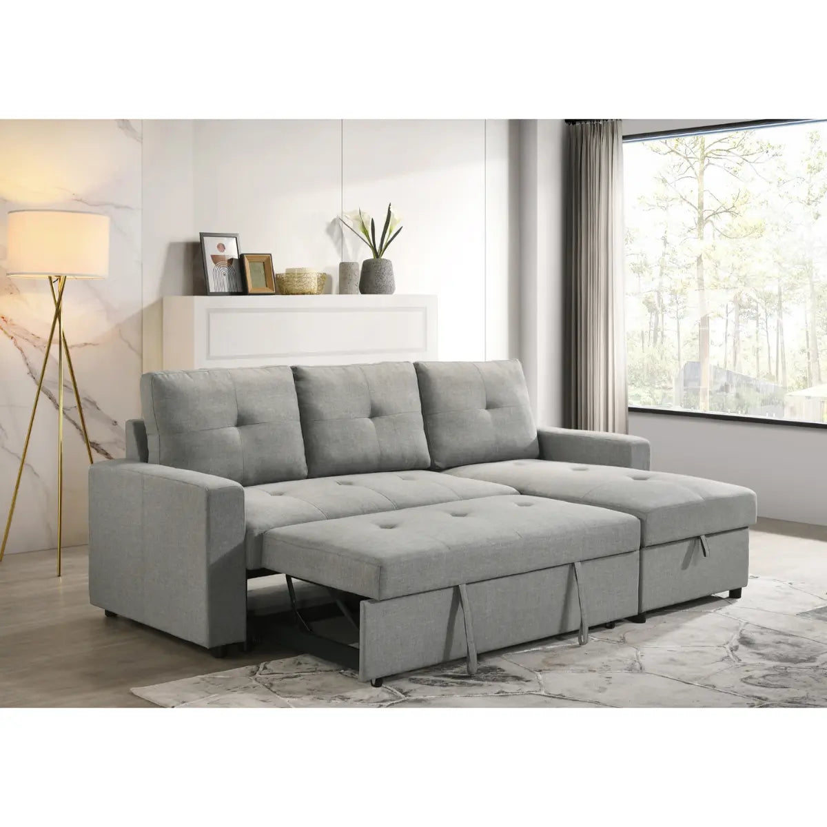 Faber 2-Piece Pullout Sectional Sofa in Gray - 99996GRY | Modern Living Room Furniture for Small Spaces & Apartments