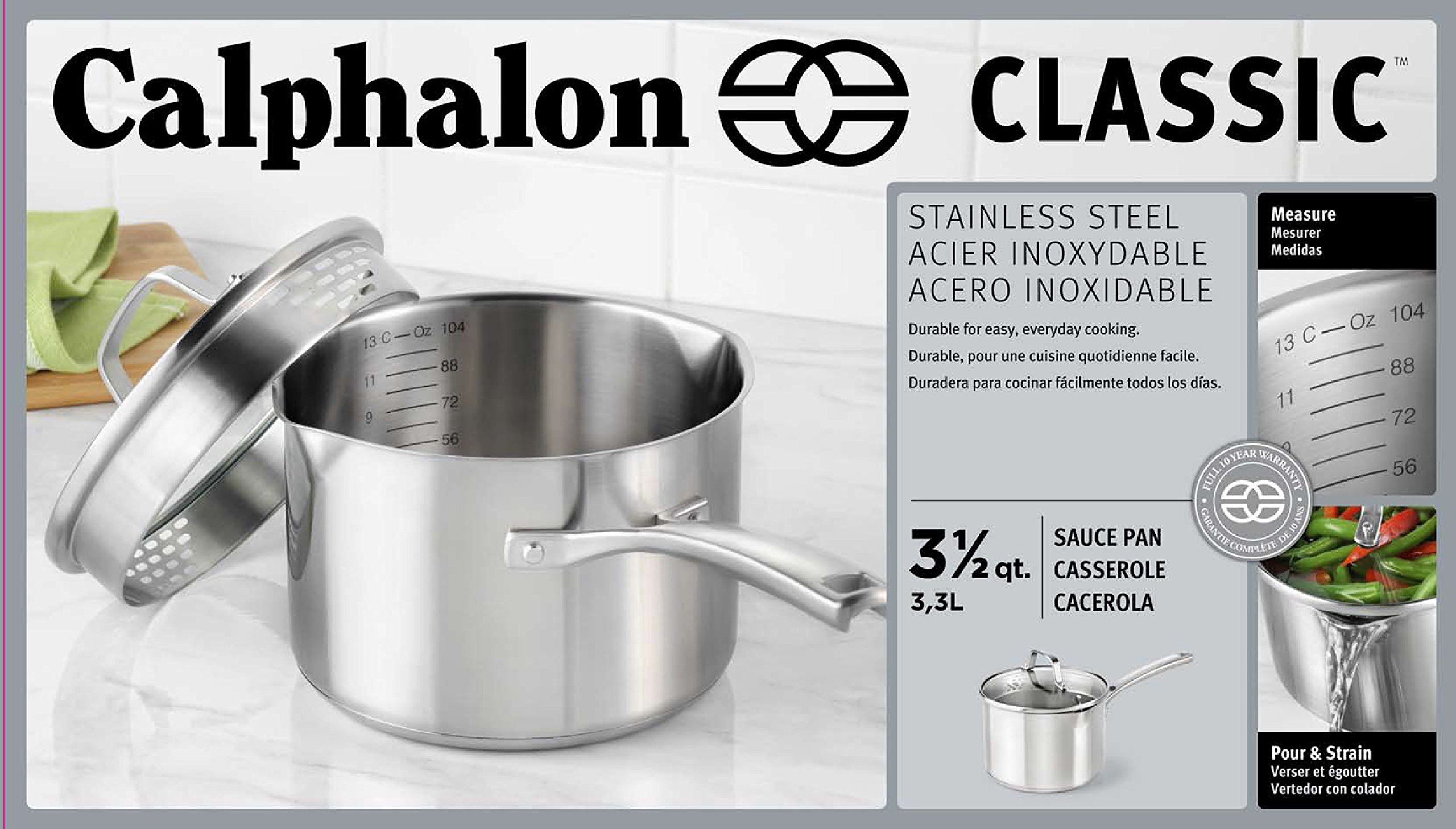 Calphalon Classic 10-Piece Stainless Steel Cookware Set - Pots and Pans with Sauce Pan (3.5-Quart) for Professional Cooking & Home Kitchen Use