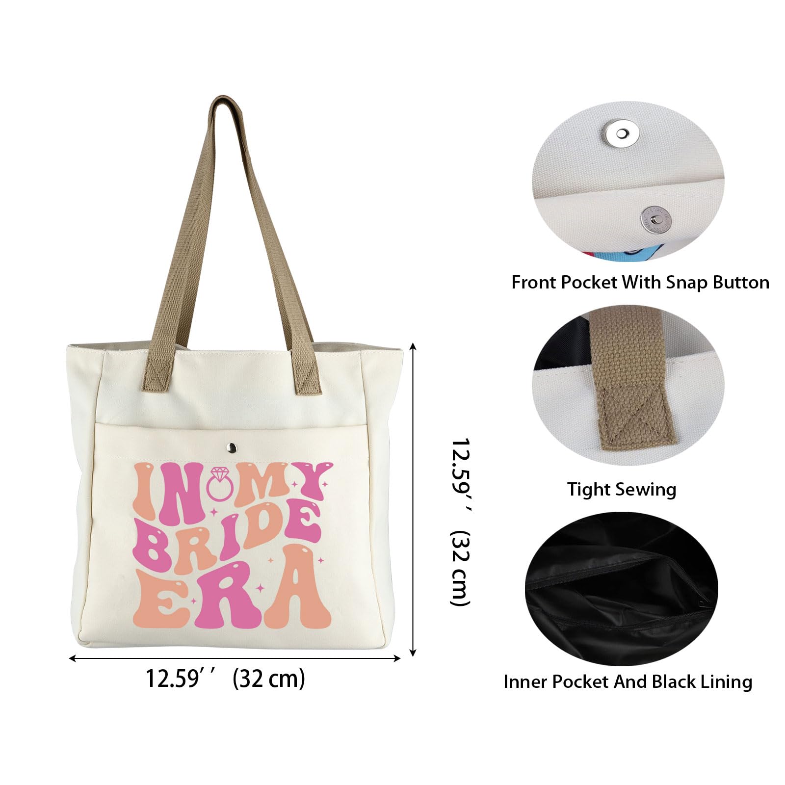 WCGXKO Bride Wedding Tote Bag - Perfect Bride To Be Gift, 'In My Bride Era' Beach Bag for Wedding Day & Bridal Shower - Great for Bachelorette Parties, Honeymoon Travel & Beach Weddings