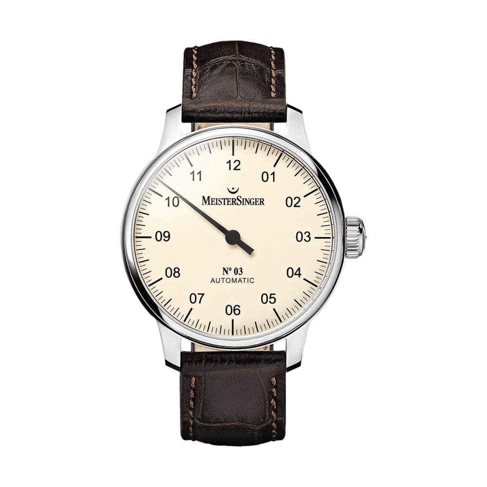 N°03 Ivory Dial 43mm Men's Watch with Brown Crocodile Print Leather Strap - Perfect for Business, Casual & Formal Occasions