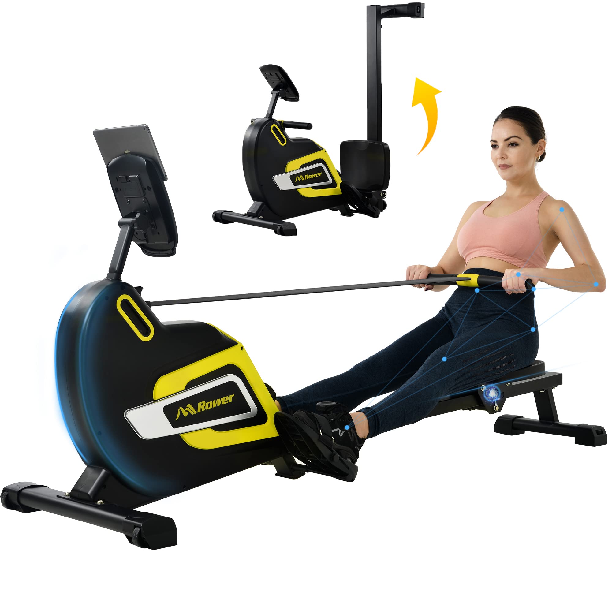 Merax Foldable Magnetic Rowing Machine - 14-Level Quiet Resistance, Extended Slide Rail, 330lb Weight Capacity with LCD Monitor | Perfect for Home Gym, Cardio Workout & Full-Body Exercise