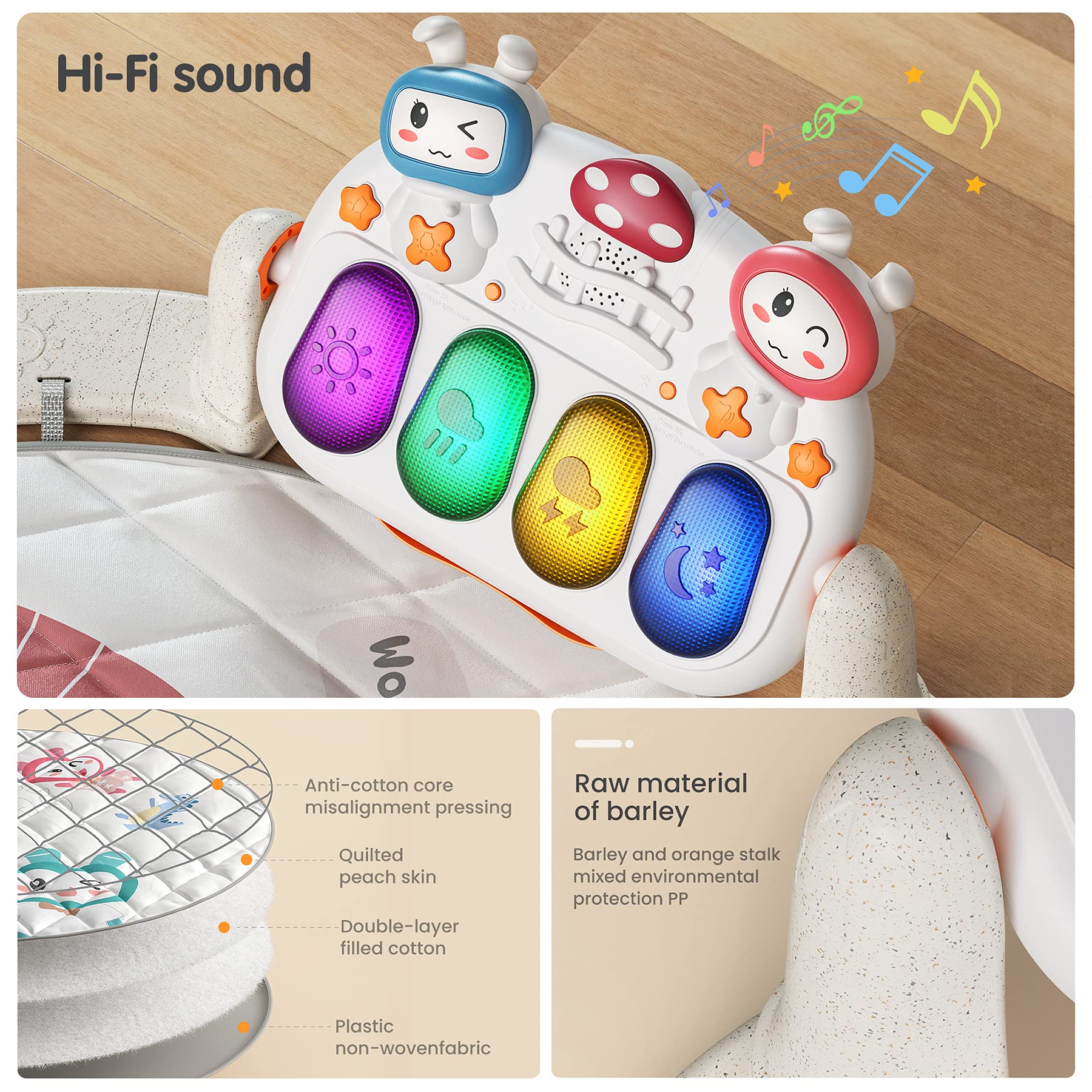 TUMAMA Baby Play Mat with Remote Control - Interactive Activity Gym with Music, Lights & Detachable Piano for Newborns | Perfect Christmas, Birthday Gift for Baby Boys & Girls | Encourages Tummy Time & Early Development (Round Shape)