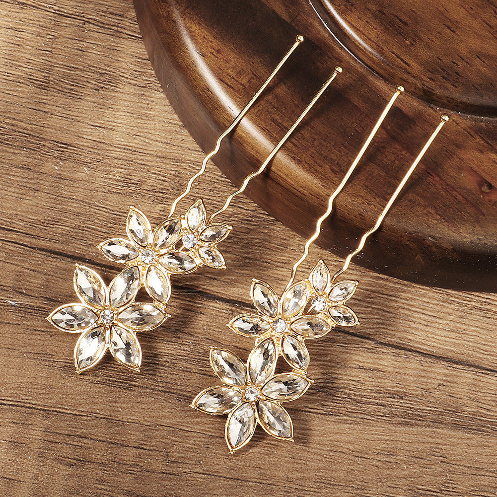 2 Pack Gold Crystal Bridal Hair Pins - Elegant Wedding Hair Clips for Brides & Bridesmaids - Perfect for Weddings, Prom, Parties & Special Occasions