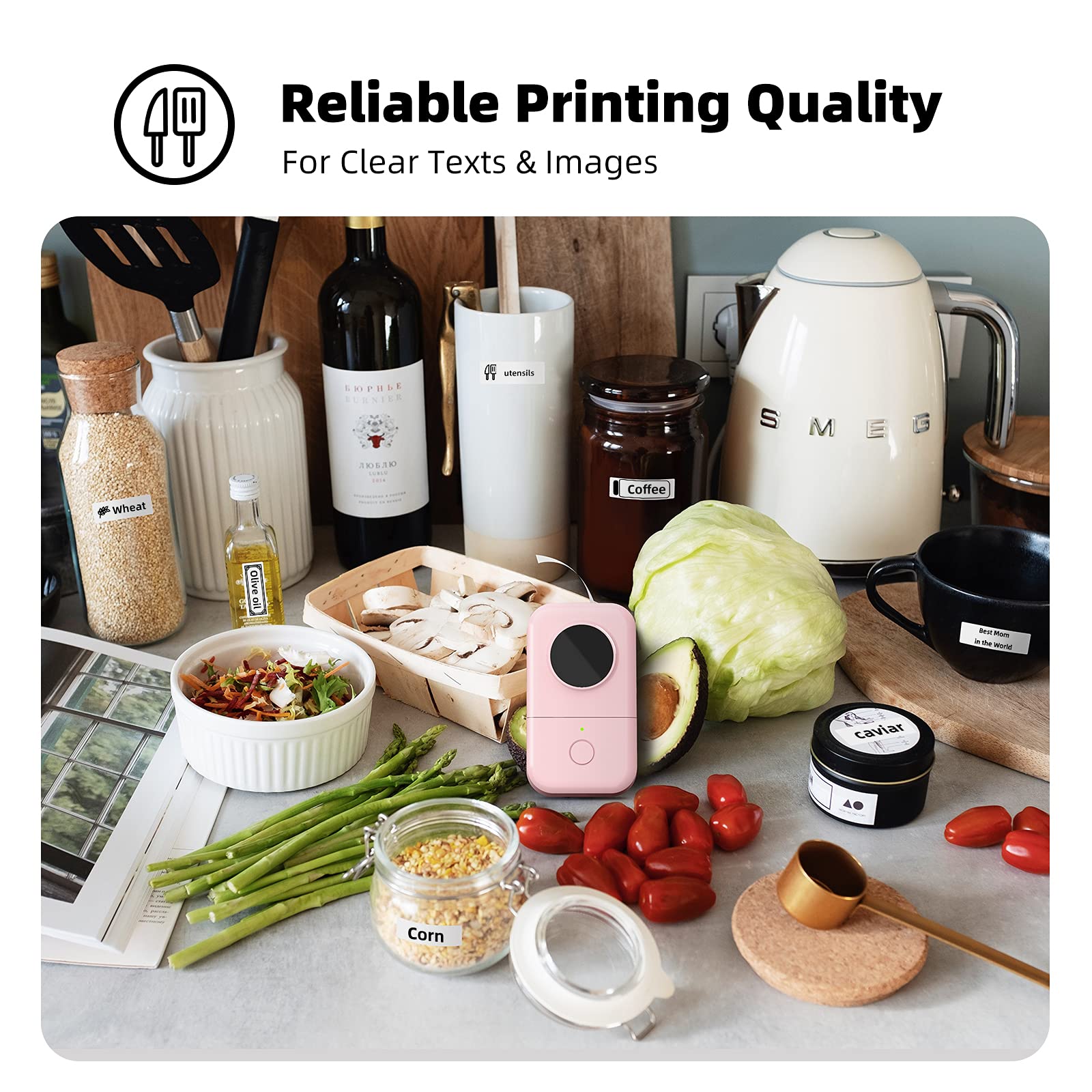 Phomemo D30 Portable Bluetooth Label Printer - Wireless Handheld Label Maker Machine with Multiple Templates, USB Rechargeable, Easy to Use for Office & Home Organization (Ideal for Pantry, Storage, File & Gift Labeling)