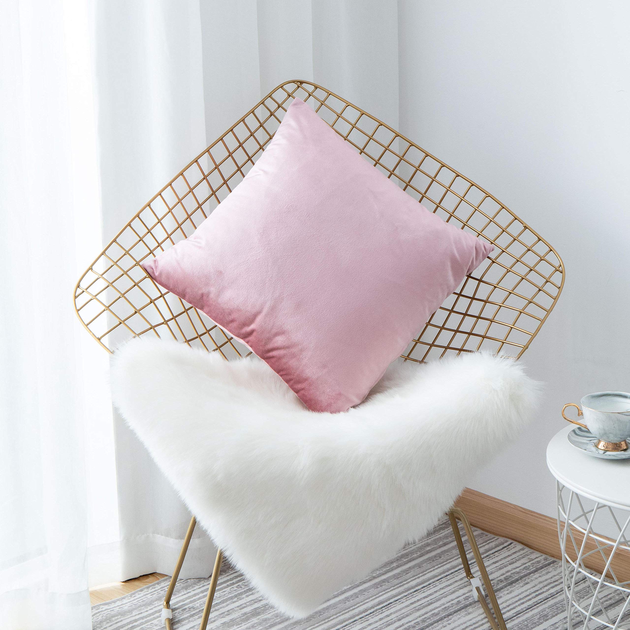 Velvet Square Throw Pillow Covers 18x18 Inch (45cm) - Soft Blush Pink Decorative Couch Pillows for Living Room, Girls' Bedroom & Wedding Decor - Barbie Inspired Home Accent for Sofa, Bed and Nursery