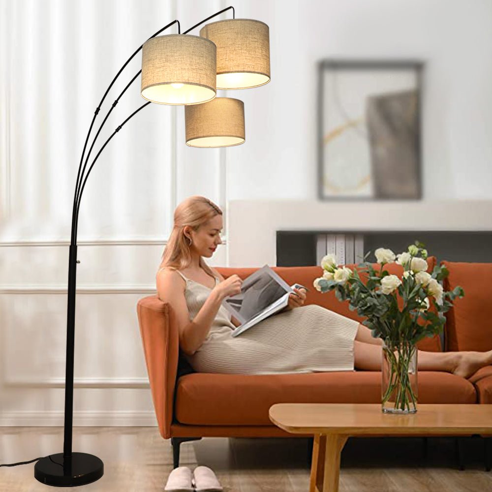 Modern 3-Light Arc Floor Lamp with Hanging Lampshades - 79