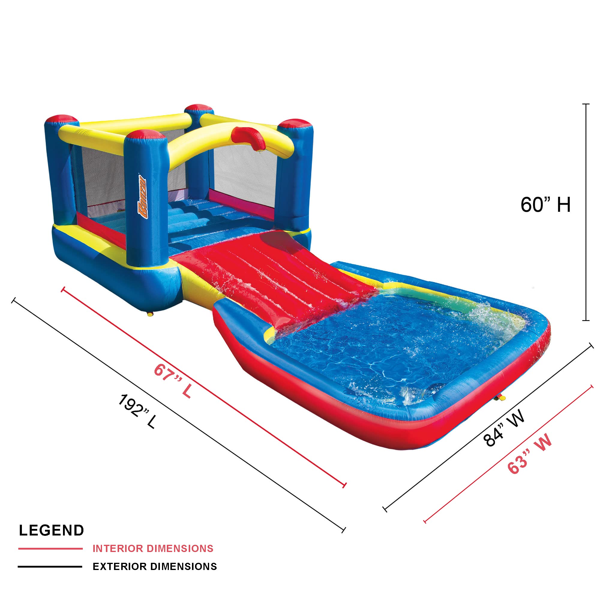 Banzai Bounce 'N' Splash Inflatable Water Slide Park - Heavy Duty Outdoor Bounce House with Slide & Splash Pool for Kids Ages 5-12 - Multicolor - Perfect for Backyard Parties, Summer Fun, and Family Gatherings