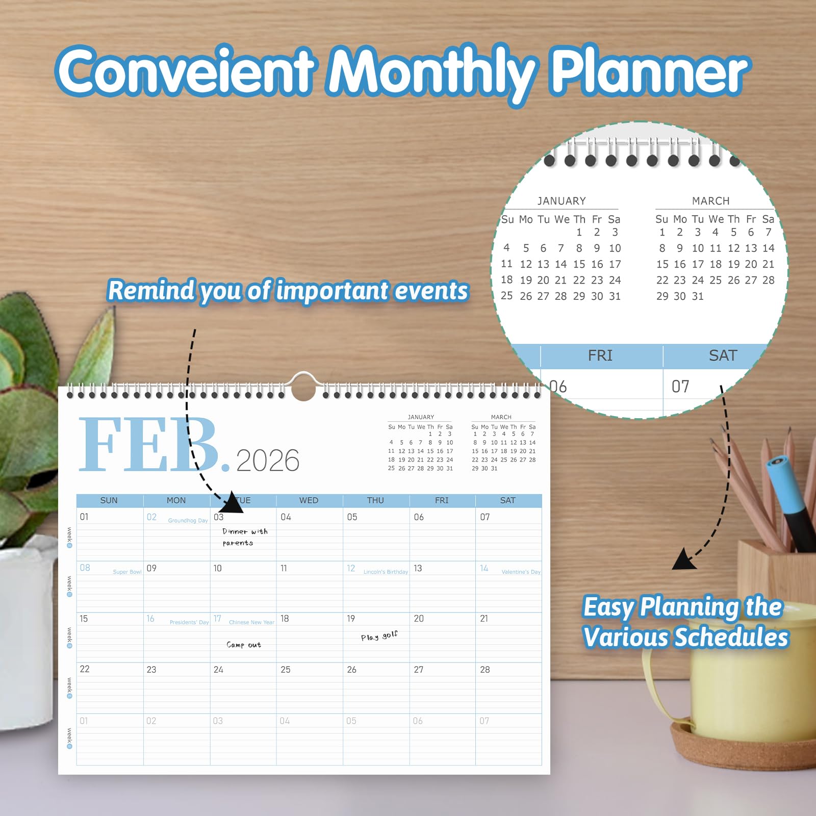 GuassLee 2025-2026 Wall Calendar | 19-Month Spiral Bound Hanging Planner (June 2025 - December 2026) | 14
