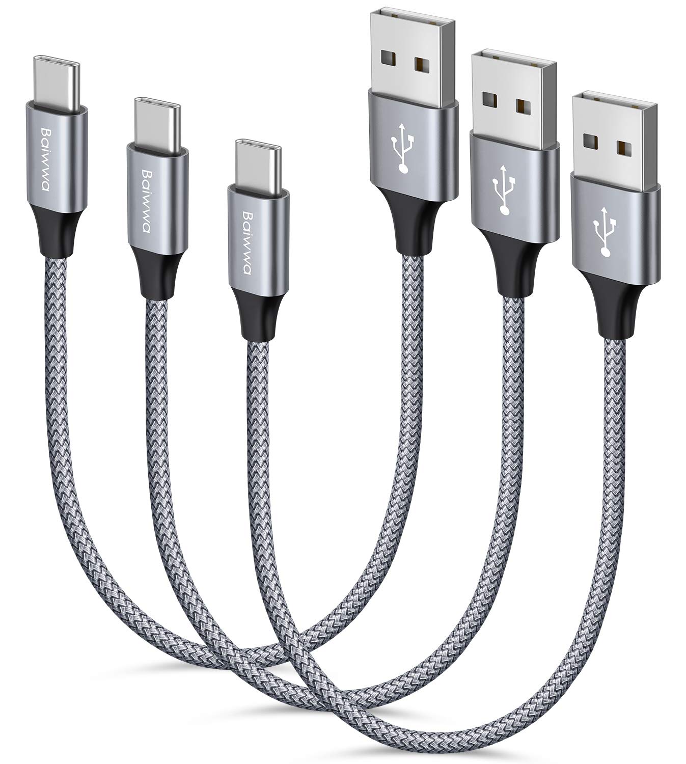 Baiwwa 3-Pack 1ft USB C to USB A Fast Charging Cable [3A, Braided] - Compatible with Samsung Galaxy S22/S21/S20/S10/S9/Note 20 & A Series - Perfect for Home, Office & Travel Charging
