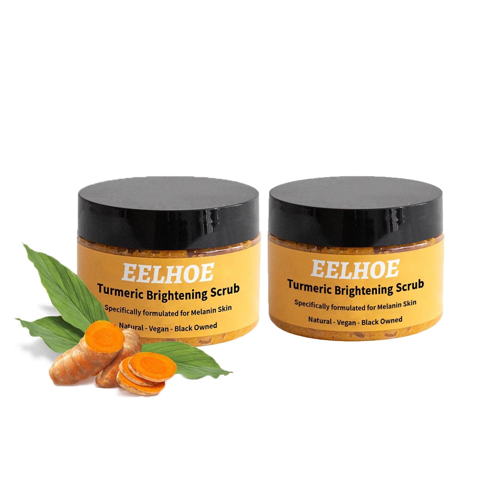 **Eelhoe Turmeric Brightening & Exfoliating Body Scrub - Dark Spot Remover for Face, Bikini & Body - Moisturizing Salt Scrub for Glowing Skin (2-Pack) - Perfect for Post-Tanning & Pre-Party Skincare Routine**