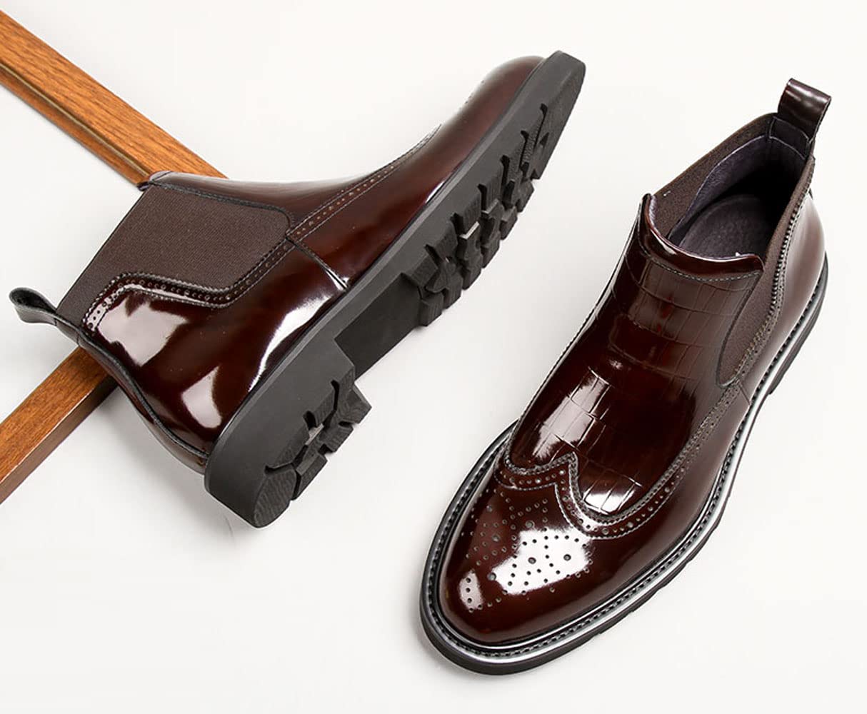 Men's Chelsea Boots - Patent Leather Brogue Ankle Dress Boots for Formal & Casual Wear, Red - Perfect for Office, Parties & Date Nights