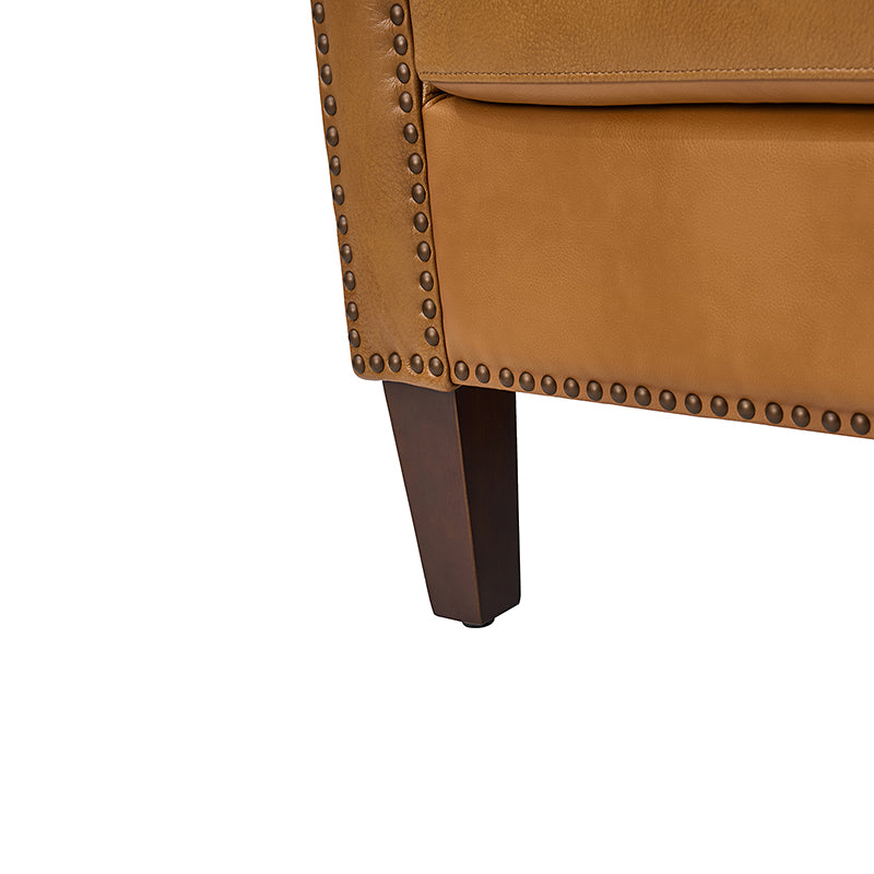 Nathaniel Transitional Style Genuine Leather Armchair - Premium Brown Leather Lounge Chair for Living Room, Office & Study - Comfortable Reading Chair with Padded Seat & Wooden Legs
