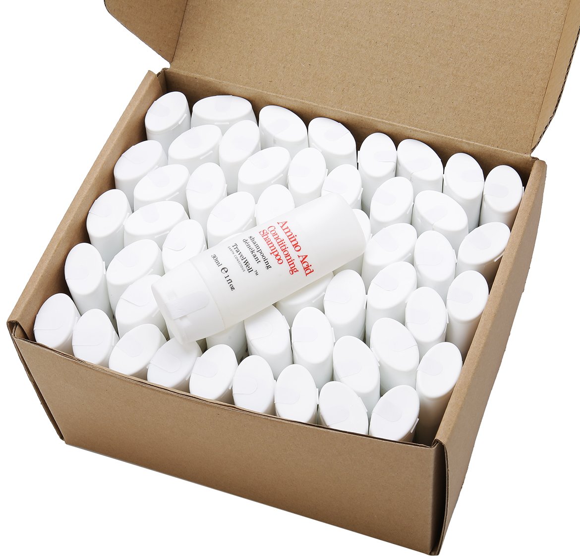 Bulk Hotel Shampoo & Conditioner 2-in-1 Travel Size (1.0 Fl Oz/30ml) - 50 Individually Wrapped Bottles per Box | Premium Guest Amenities for Hotels, Spas & Travel Toiletries | Perfect for Hospitality Industry & Vacation Essentials
