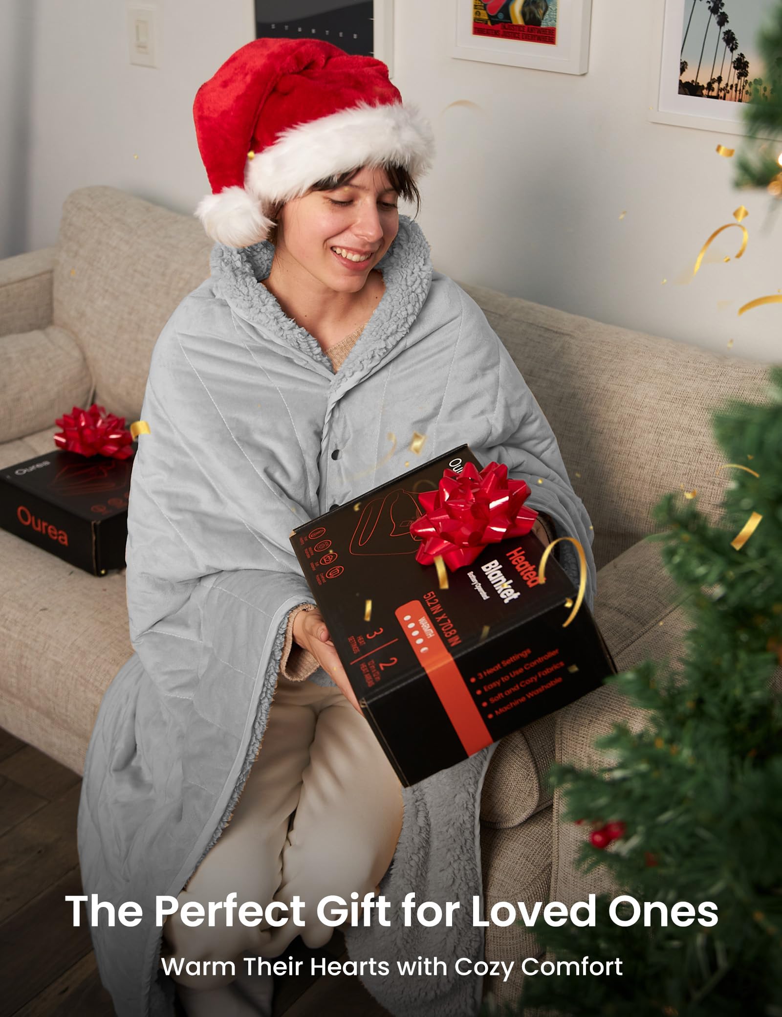 Ourea Battery Powered Heated Blanket - 10000mAh Rechargeable Portable Electric Blanket with 3 Heat Settings | Indoor Use for Camping, Travel, Office & Home (Hearth Grey)
